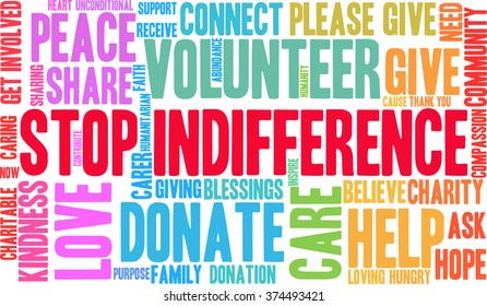 Stop Indifference word cloud on a white background. 