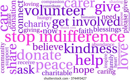 Stop Indifference word cloud on a white background. 