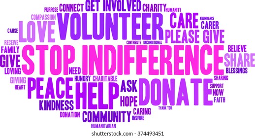 Stop Indifference word cloud on a white background. 