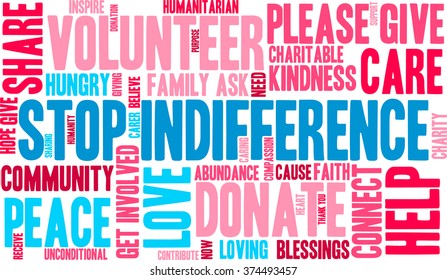 Stop Indifference word cloud on a white background. 