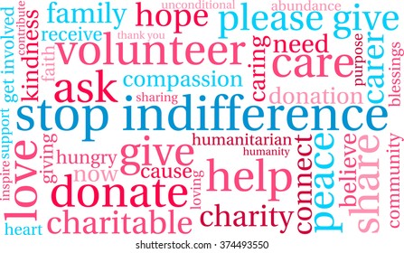 Stop Indifference word cloud on a white background. 
