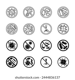 Stop infection icon. Stop infection icon set. Linear and silhouette style.