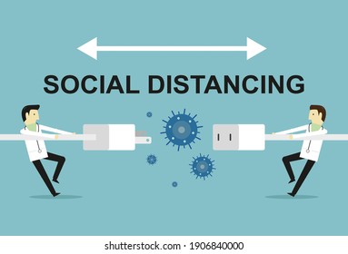 Detener la infección y mantener la distancia, Ilustración vectorial en estilo plano