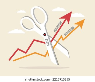 Stop Inflation. Economic Crisis, Scissors Cuts an Arrows which are Going Up. Vector illustration for Web Banner, Infographics, Mobile