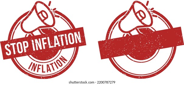 Stop Inflation stamp with Megaphone. Inflation sign. Round grunge badge.