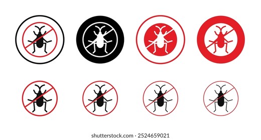 Stop insect sign Collection of flat thin outline vector