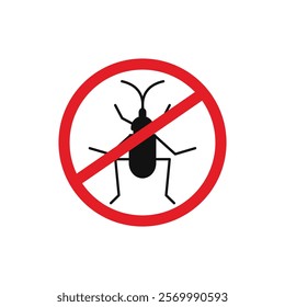Stop insect sign flat line symbol set.