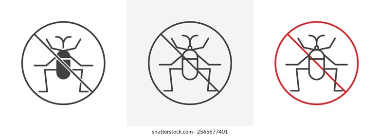 Stop insect signs set in black and colored versions