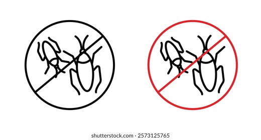 Stop insect signs vectors set in black and red colors on white background.