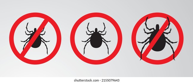 Stop insects! Stop ticks! Attention, danger ticks. Tick ​​sign. 
Sign of attention anti tick!