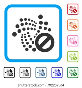 Stop Iota icon. Flat gray iconic symbol inside a blue rounded rectangular frame. Black, gray, green, blue, red, pink color versions of stop iota vector. Designed for web and application interfaces.