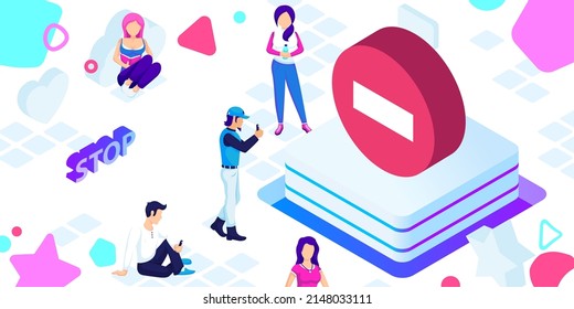 Stop isometric design icon. Vector web illustration. 3d colorful concept