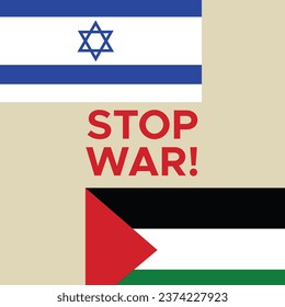 Stop Israel and Palestine war vector banner . Stop war rectangle background.