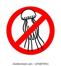 Stop Jellyfish. Forbidden red road sign. Ban Marine animal. No wildlife Vector illustration.
