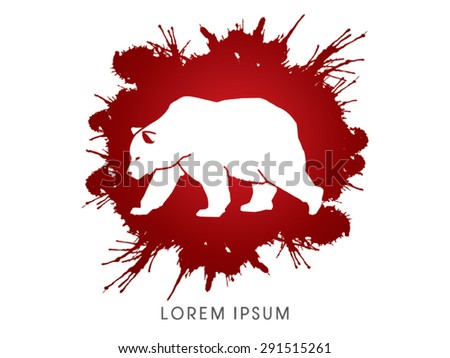 Stop kill bear, big bare walking side view, designed on splash grunge brush background, symbol, graphic vector.