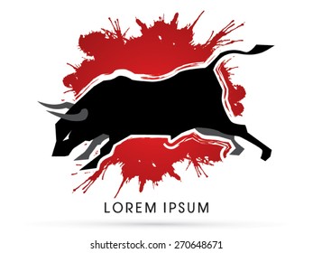 Stop kill Bull, on splash grunge blood background, sign ,logo, symbol, icon, graphic, vector.