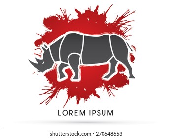 Stop kill Rhino, Big horn, on splash grunge blood background, sign ,logo, symbol, icon, graphic, vector.