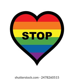 stop LGBT heart form sign anti LGBT symbol, 6 colors rainbow round icon