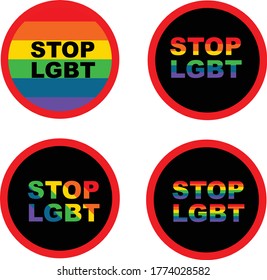 stop lgbt icon. lgbt icon that has colorful symbols. suitable for warning bans and prohibitions.