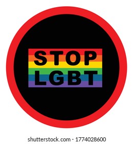 stop lgbt icon. lgbt icon that has colorful symbols. suitable for warning bans and prohibitions.