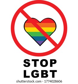 stop lgbt icon. lgbt icon that has colorful symbols. suitable for warning bans and prohibitions.