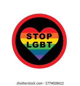 stop lgbt icon. lgbt icon that has colorful symbols. suitable for warning bans and prohibitions.