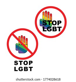 stop lgbt icon. lgbt icon that has colorful symbols. suitable for warning bans and prohibitions.