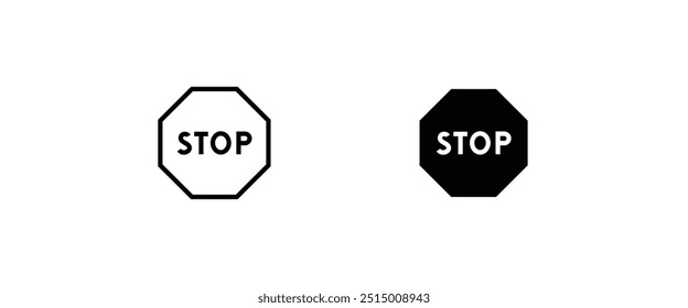 stop line icon set. Caution, warning, trafic stop information, accident notification Caution warning Hazard danger line and flat icons set, editable stroke isolated on white, linear vector outline