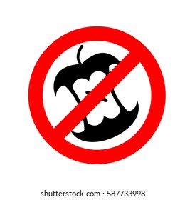 Stop littering.  Ban garbage. It is forbidden to litter. Apple core in red circle road sign.