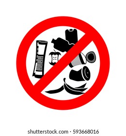Stop littering. Ban garbage. It is forbidden to litter. red circle road sign.