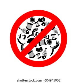 Stop littering. Ban garbage. It is forbidden to litter. red circle road sign.