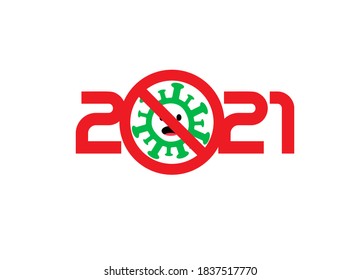 Stop lockdown symbol. 2021 year numbers and coronavirus icon, stop virus symbol, stop covid sign. SImple flat logo template. Logotype concept design for 2021 calendar. Isolated vector illustration