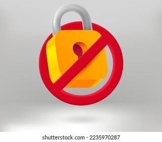 Stop locking concept with lock icon. 3d vector illustration
