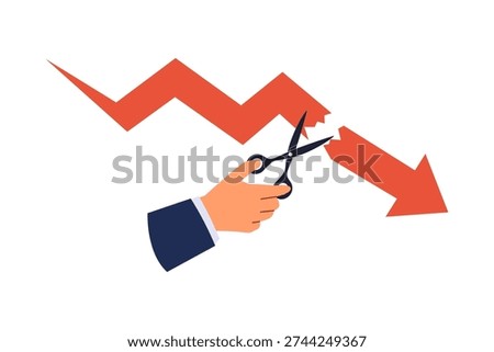 Stop Loss Concept with Scissors to Cut a Falling Red Arrow. Illustration of a representing an order placed to sell a security when it reaches a certain price to prevent further financial loss