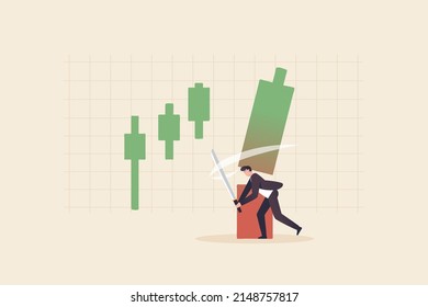 
Stop Loss, Stock Market Crisis, Currency Crisis, Market Volatility. Businessmen use swords to cut candlesticks to stop losing profits.