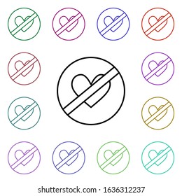 Stop lovemaking heart multi color style icon. Simple thin line, outline vector of heartbeat icons for ui and ux, website or mobile application