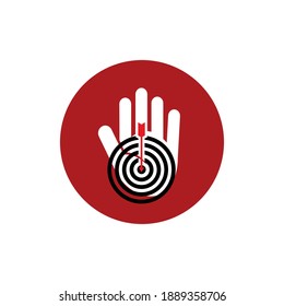 parar los iconos de objetivo, flecha y mano, ilustraciones vectoriales
