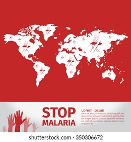 Stop Malaria Mosquito World Map Vector Illustration 