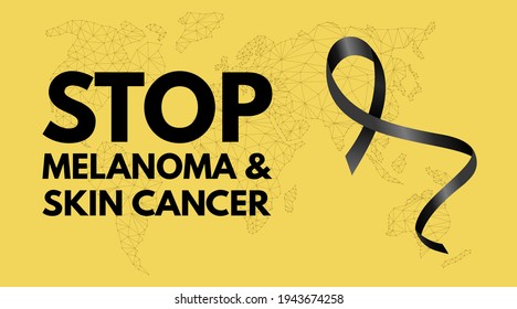 Stop Melanoma and Skin Cancer concept with black ribbon. Awareness Month. Banner template. Vector illustration.