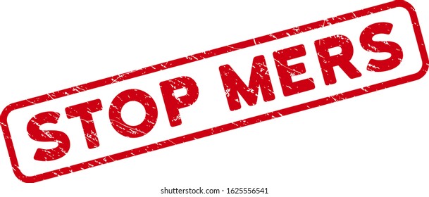 Stop Mers rectangular framed stamp. Red vector rectangle grunge seal stamp with Stop Mers title inside rounded rectangle border. Designed for rubber imitations with grunge rubber surface.