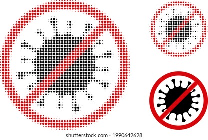 Stop microbe halftone dotted icon. Halftone pattern contains round dots. Vector illustration of stop microbe icon on a white background.