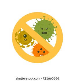 Stop Microbes Cartoon Vector Illustration. Anti Bacteria Symbol And Protection Infection