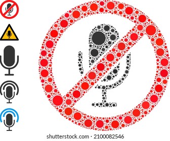 Stop microphone mosaic icon. Vector mosaic done of random bacterium icons. Covid-2019 collage stop microphone icon and bonus icons. Stop microphone collage for epidemic templates.