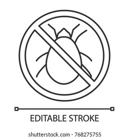 Stop mites sign linear icon. Parasitic insects repellent. Pest control. Thin line illustration. Contour symbol. Vector isolated outline drawing. Editable stroke