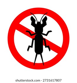 Stop mole cricket. Ban Pest of agricultural crops. Red prohibitory sign