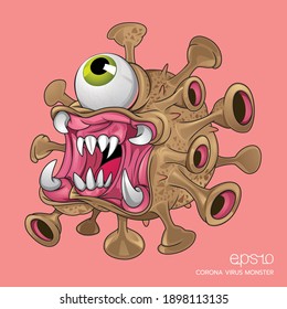 Stop! Monster Virus Covid. Character Design. Corona Virus. Ugly Virus. Predator Virus.