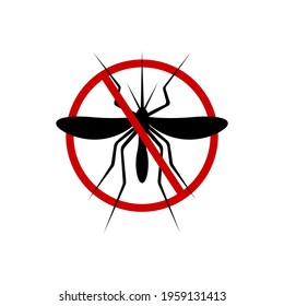 Stop mosquito icon. Anti gnat forbidden sign for insect spray killer repellent isolated on white background. Vector flat illustration
