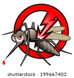 "Stop Mosquito" Sign. Vector Illustration for Label for Insect Control Service. Angry Mosquito
