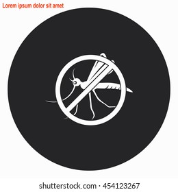 Stop mosquito web icon. Gray circle button with white illustration.