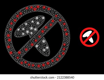 Stop mushroom icon and constellation net mesh stop mushroom model with flare light spots. Illuminated constellation is created from stop mushroom vector icon and triangle mesh.